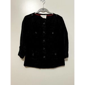 Two by Vince Camuto Black Linen 3/4 sleeve button down Jacket top size medium